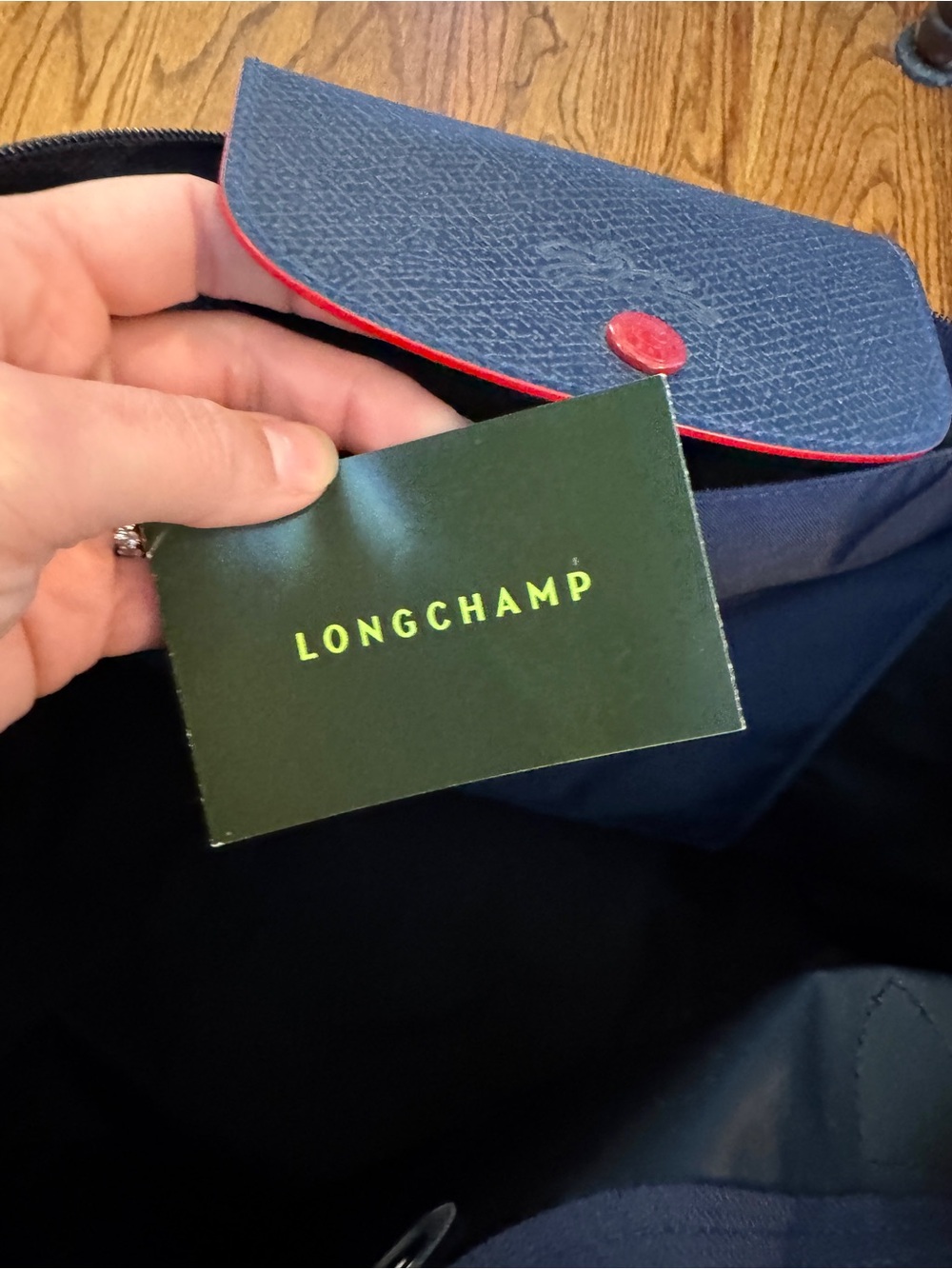 Longchamp Navy Blue Tote Bag with red Accent - Women Bags - Picture 8 of 9